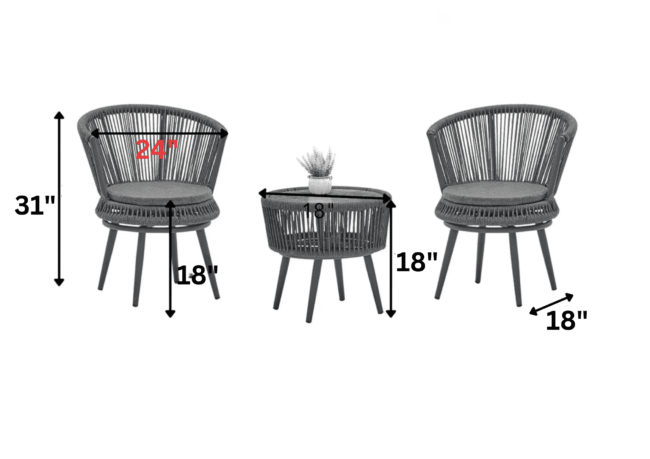 Devoko 3-Piece Patio Rope Set - Grey - Image 2