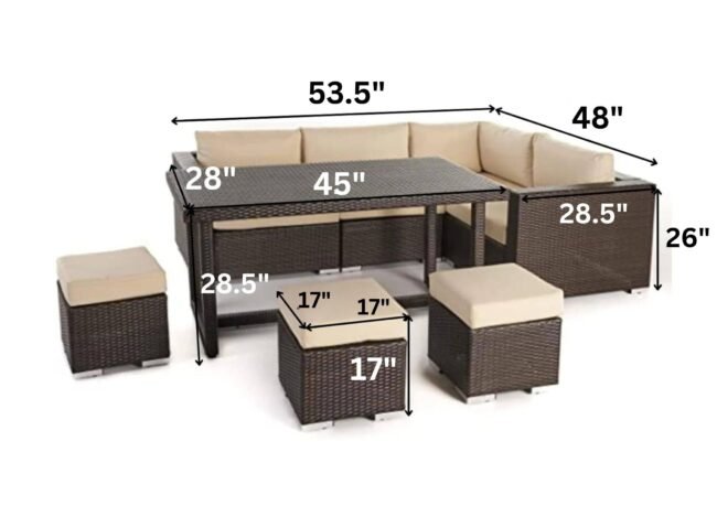 DEVOKO 6PCS Outdoor Patio Sofa Set - All-Weather Wicker Rattan - Dark Brown & Cream - Image 2
