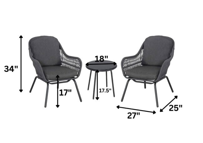 3-Piece Outdoor Conversation Set – Dark Grey - Image 2