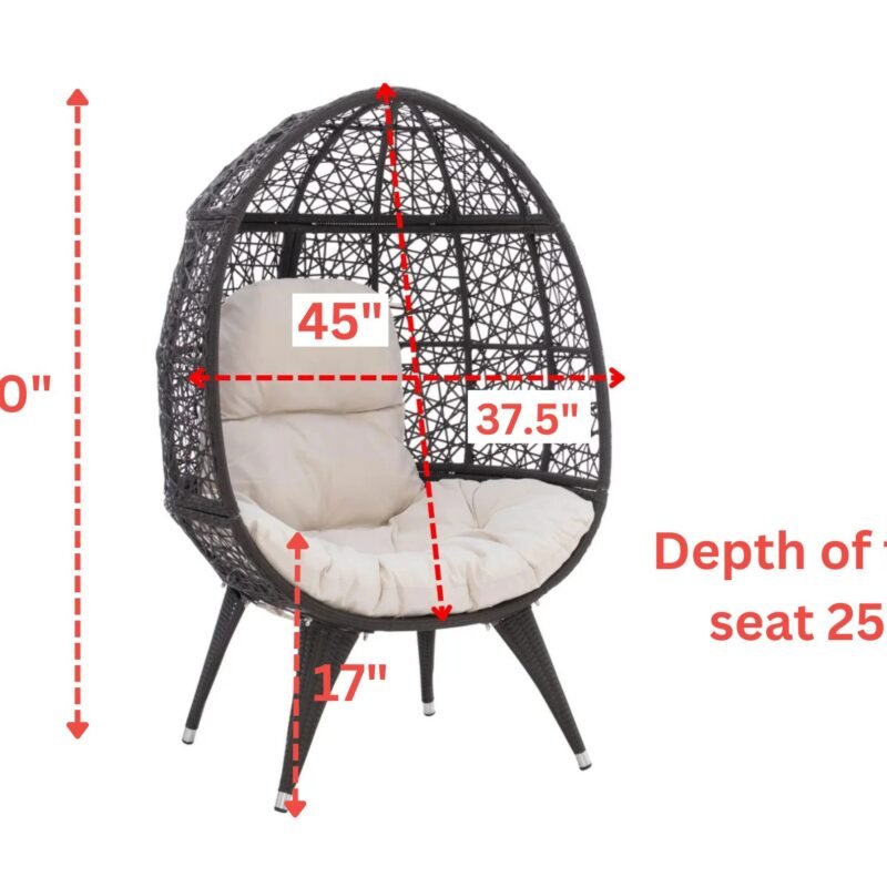DEVOKO Wicker Egg Chair (Dark Brown/White) - Image 2