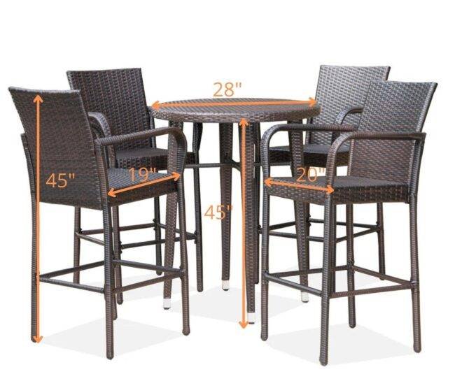 5-Piece Wicker Patio Bistro Set: Round Table, 4 Bar Stools - Image 2