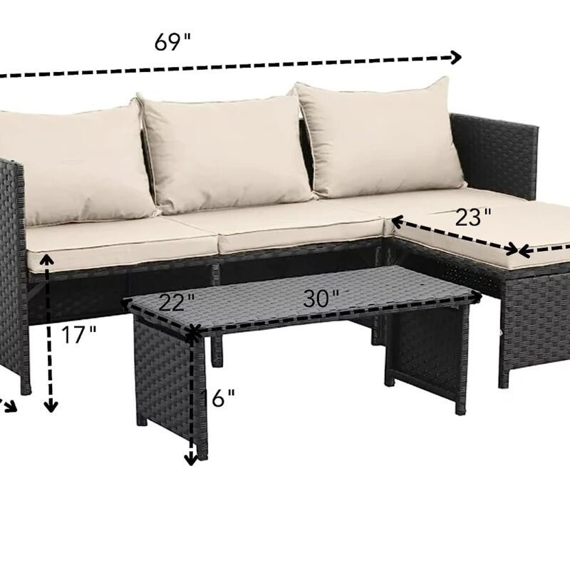 3 Piece All-Weather Conversation Set (Black/Cream) - Image 3