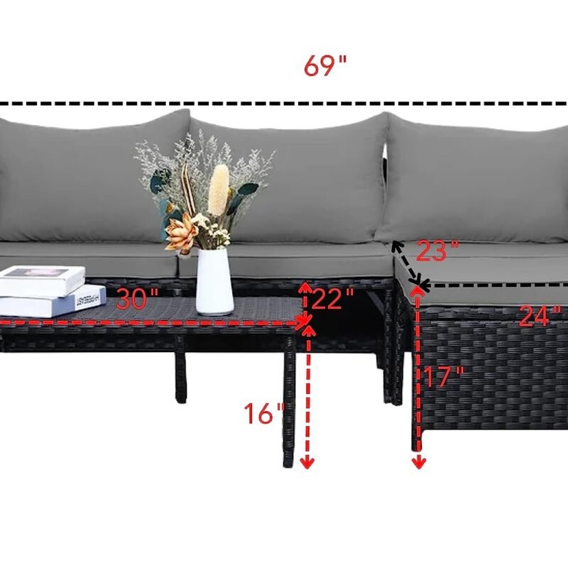 3 Piece All-Weather Conversation Set (Black/Grey) - Image 3