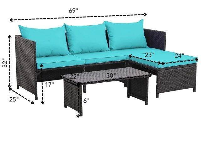 3 Piece All-Weather Conversation Set (Black/Turquoise) - Image 3