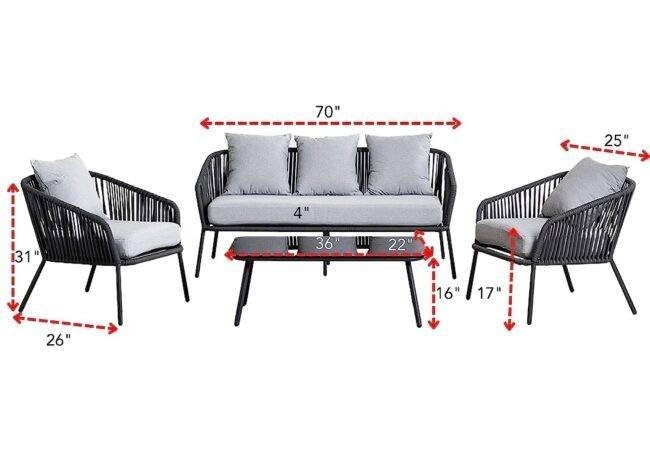 4 Piece Patio Sofa Set (Grey) - Image 3