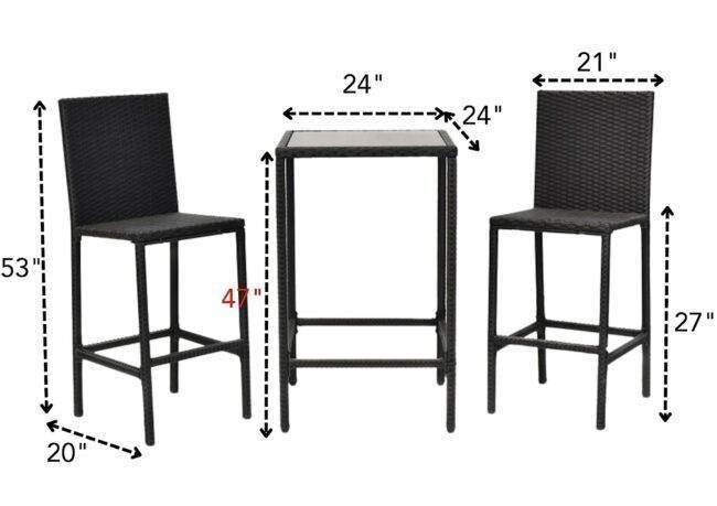 DEVOKO 3PCS Outdoor Patio Bar Set (Black) - Image 2