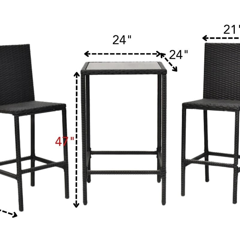 DEVOKO 3PCS Outdoor Patio Bar Set (Black) - Image 2