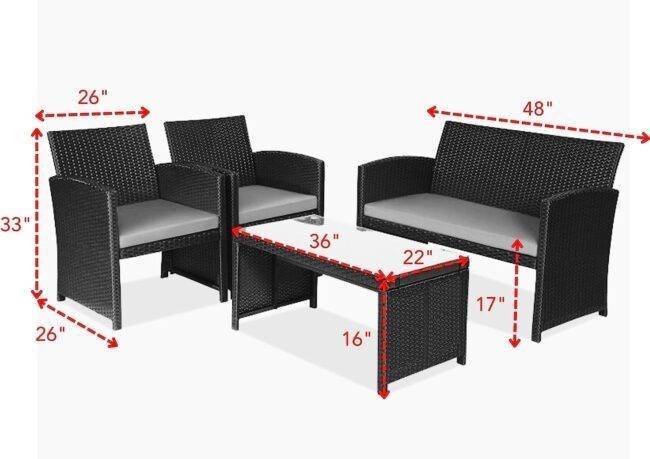 DEVOKO 4PCS Outdoor Patio Rattan Furniture Set (Black and White) - Image 3