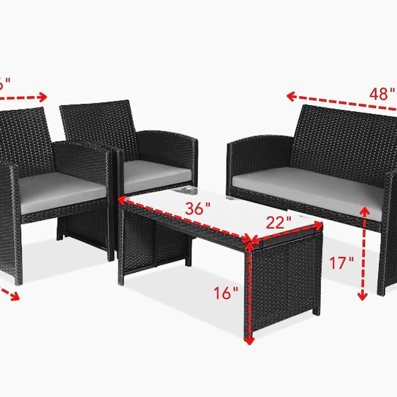 DEVOKO 4PCS Outdoor Patio Rattan Furniture Set (Black and Turquoise) - Image 4