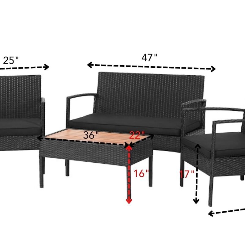 DEVOKO 4PCS Outdoor Patio Rattan Furniture Set (Black and Black) - Image 3