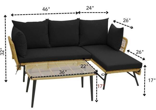 DEVOKO Patio Furniture Set L-Shaped Rope Woven Outdoor Sectional (Beige and Black) - Image 3