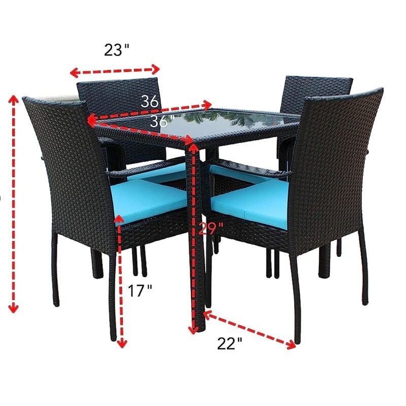 5PCS Rattan & Wicker Dining Set (Black/Turquoise) - Image 2