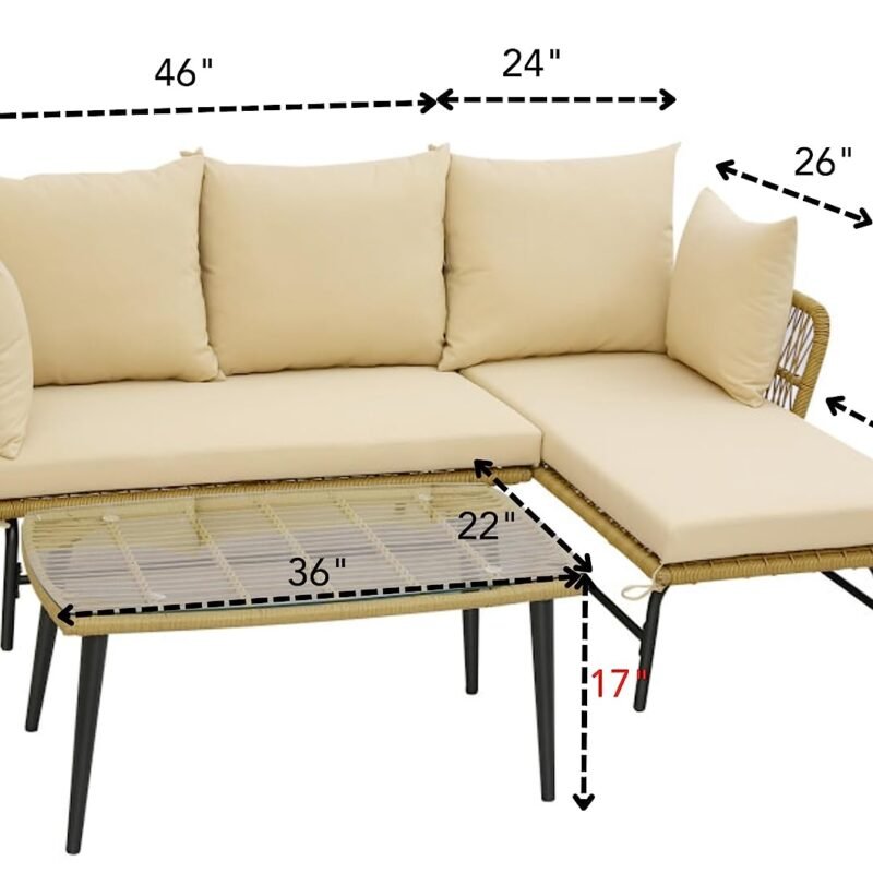 DEVOKO Patio Furniture Set L-Shaped Rope Woven Outdoor Sectional (Beige and Cream) - Image 3
