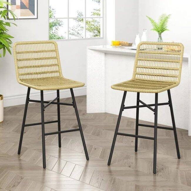 DEVOKO Set of 2 Rope Bar Stools Height Kitchen Chairs (Beige) - Image 3