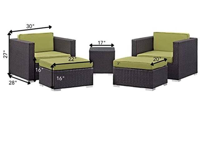 5-Piece Devoko Patio Conversation Set: Dark Brown & Green - Image 2