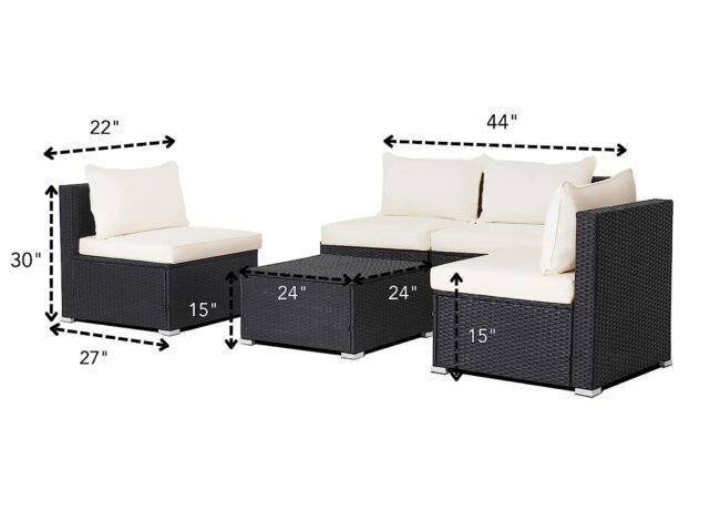Rattan & Wicker Patio Sofa Set (Black/White) - Image 3