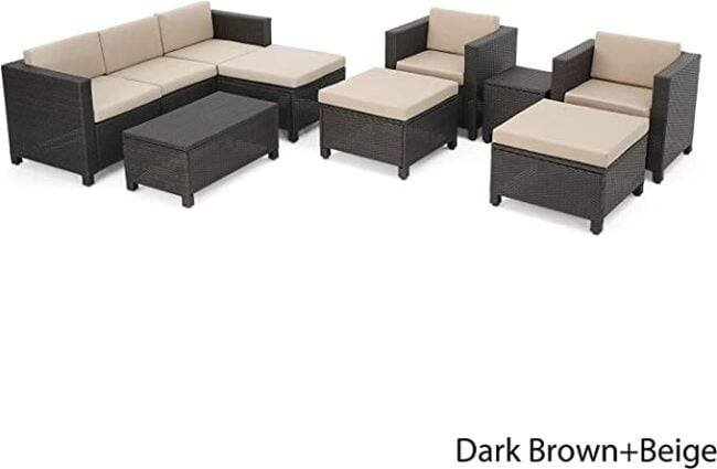 DEVOKO 8-Piece Outdoor Wicker Conversation Sofa Set (Dark Brown & Cream) - Image 3