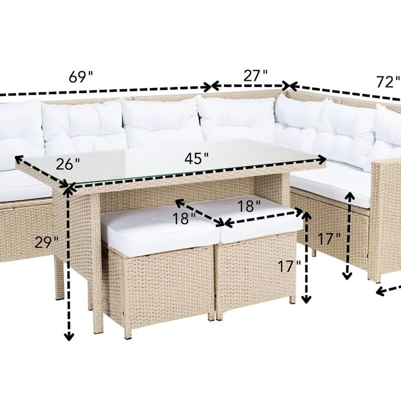 5-Piece Wicker Patio Conversation Set (Beige/White) - Image 2