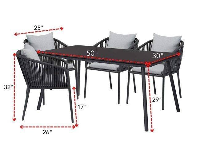 Rope Outdoor Dining Set (Dark Gray/Grey) Table Top: Without glass - Image 3