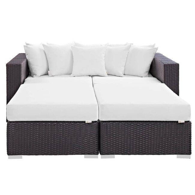 3pcs Outdoor Rattan & Wicker Sofa Daybed (Dark Brown/White) - Image 4