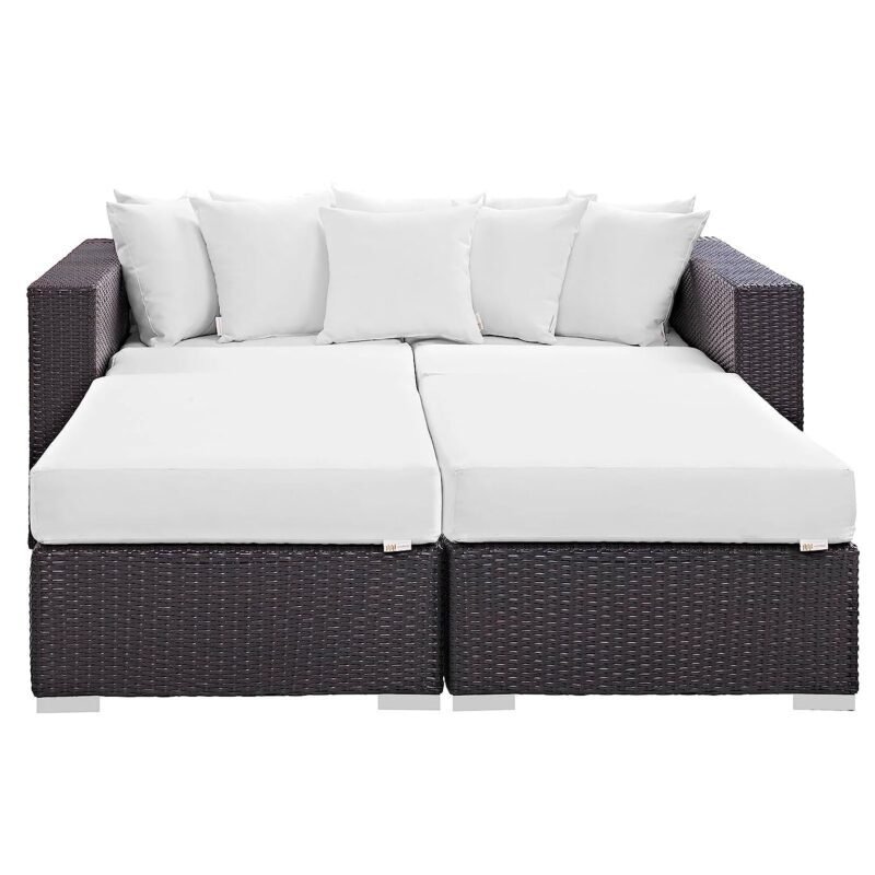 3pcs Outdoor Rattan & Wicker Sofa Daybed (Dark Brown/White) - Image 4
