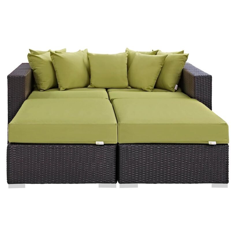 3pcs Outdoor Rattan & Wicker Sofa Daybed (Dark Brown/Green) - Image 4