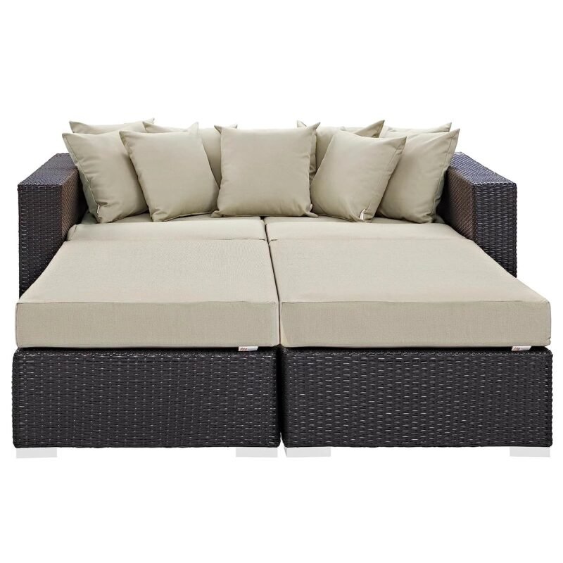 3pcs Outdoor Rattan & Wicker Sofa Daybed (Dark Brown/Beige) - Image 3
