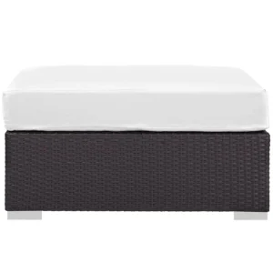 DEVOKO Wicker Rattan Patio Ottoman (Dark Brown/White)