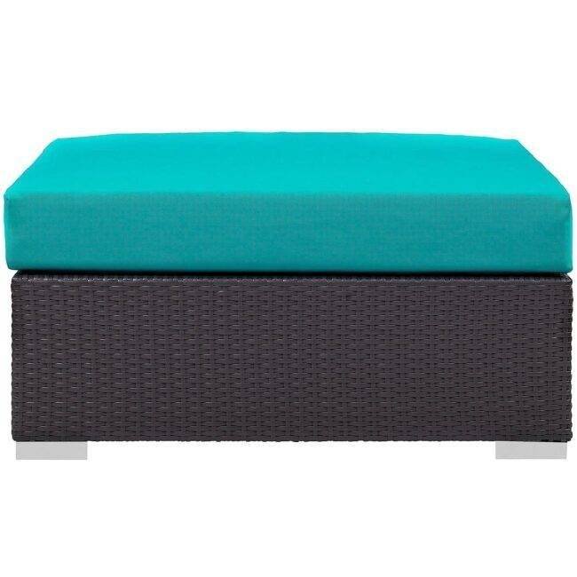 DEVOKO Wicker Rattan Patio Ottoman (Dark Brown/Turquoise Blue) - Image 3
