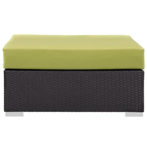 DEVOKO Wicker Rattan Patio Ottoman (Dark Brown/Green)
