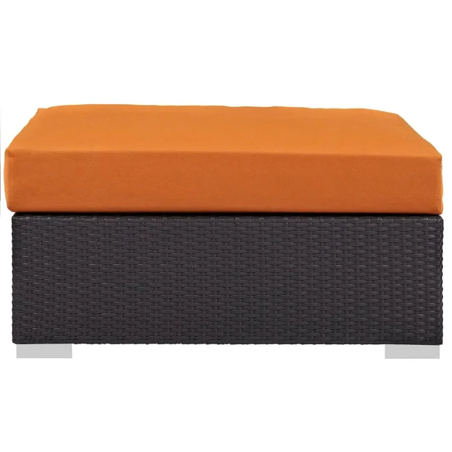DEVOKO Wicker Rattan Patio Ottoman (Dark Brown/Orange)