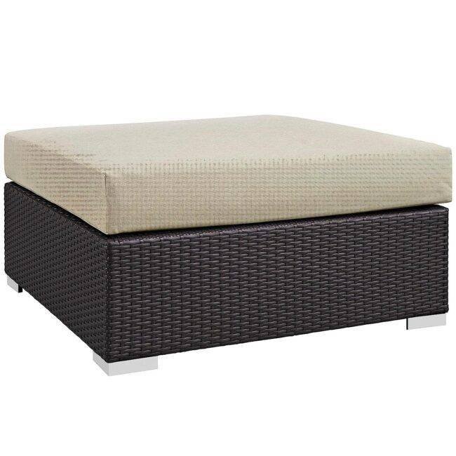 DEVOKO Wicker Rattan Patio Ottoman (Dark Brown/Beige) - Image 3