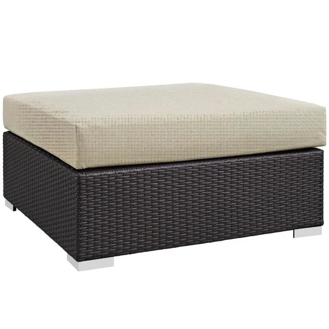 DEVOKO Wicker Rattan Patio Ottoman (Dark Brown/Beige)