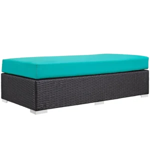 DEVOKO Wicker Rattan Patio Ottoman (Dark Brown/Turquoise)