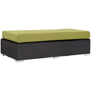 DEVOKO Wicker Rattan Patio Ottoman (Dark Brown/Green)