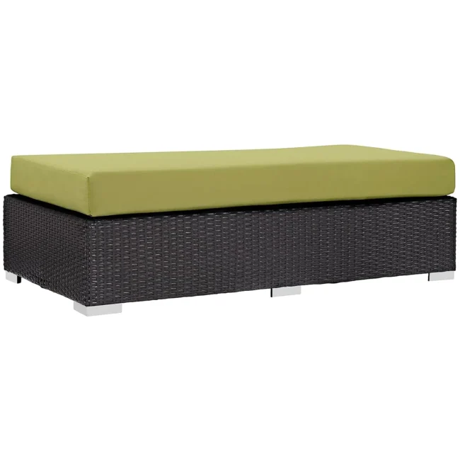 DEVOKO Wicker Rattan Patio Ottoman (Dark Brown/Green)