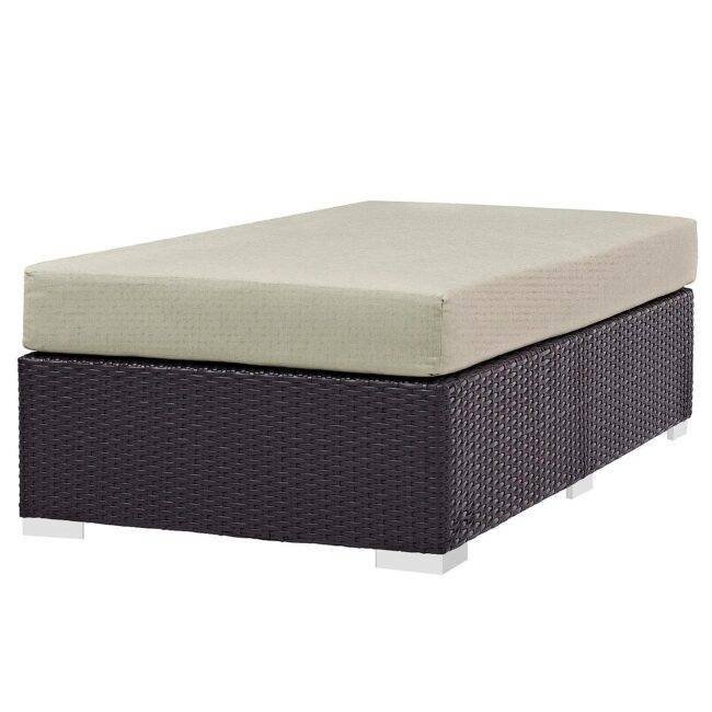 DEVOKO Wicker Rattan Patio Ottoman (Dark Brown/Beige) - Image 3