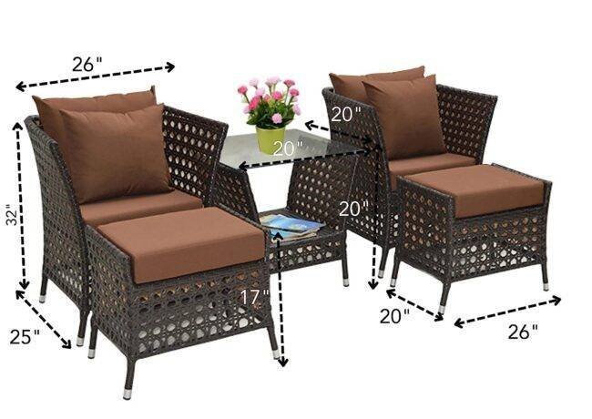 DEVOKO 5 Piece Wicker Conversation Set (Dark Brown) - Image 2