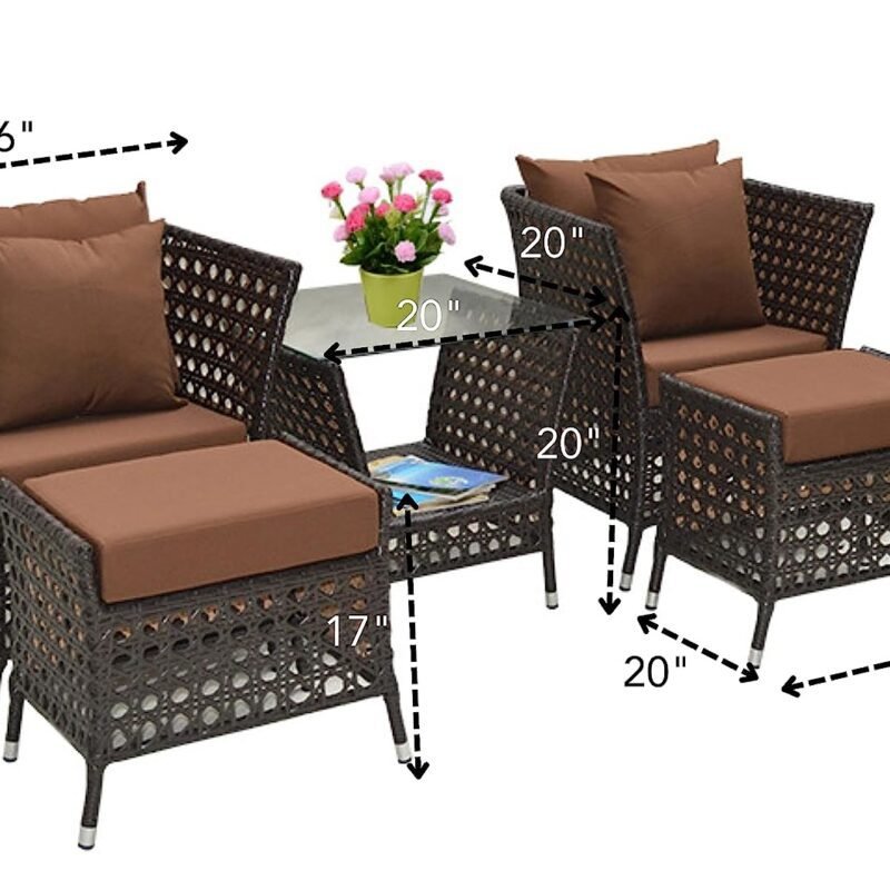 DEVOKO 5 Piece Wicker Conversation Set (Dark Brown) - Image 2