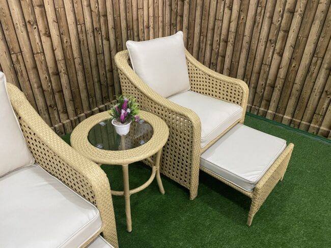 5-Piece Devoko All-Weather Wicker Patio Set with Cushions (Honey & White) - Image 5