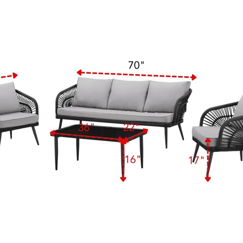 DEVOKO Rope Conversation Loveseat Set (Black /Light Grey) - Image 3