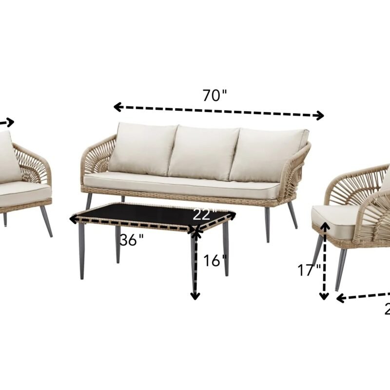 DEVOKO Rope Conversation Loveseat Set (Beige/Cream) - Image 3