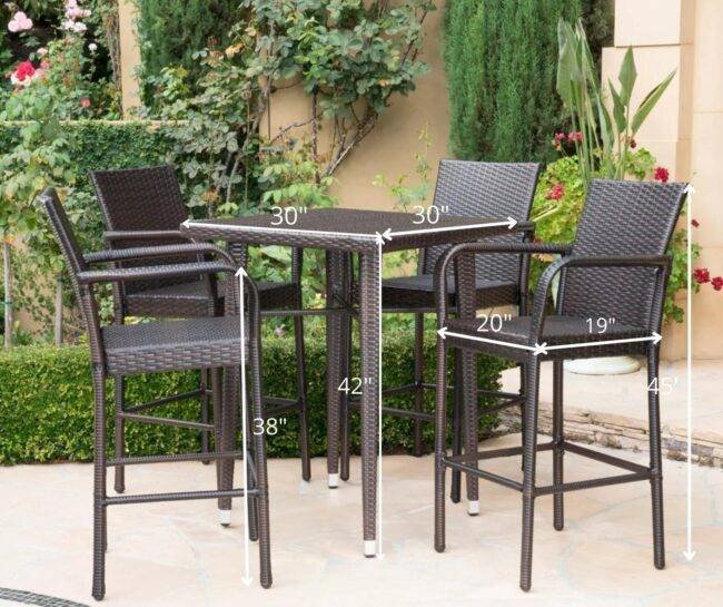 5-Piece Wicker Bistro Patio Set: Counter Height Table & 4 Bar Stools with Cushions - Image 2