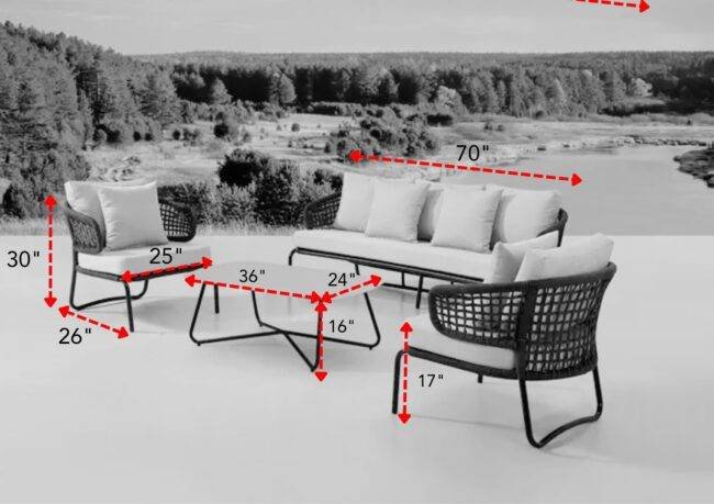 DEVOKO Outdoor Patio Furniture Set, Rope Conversation Sofa Set (Gray) - Image 2