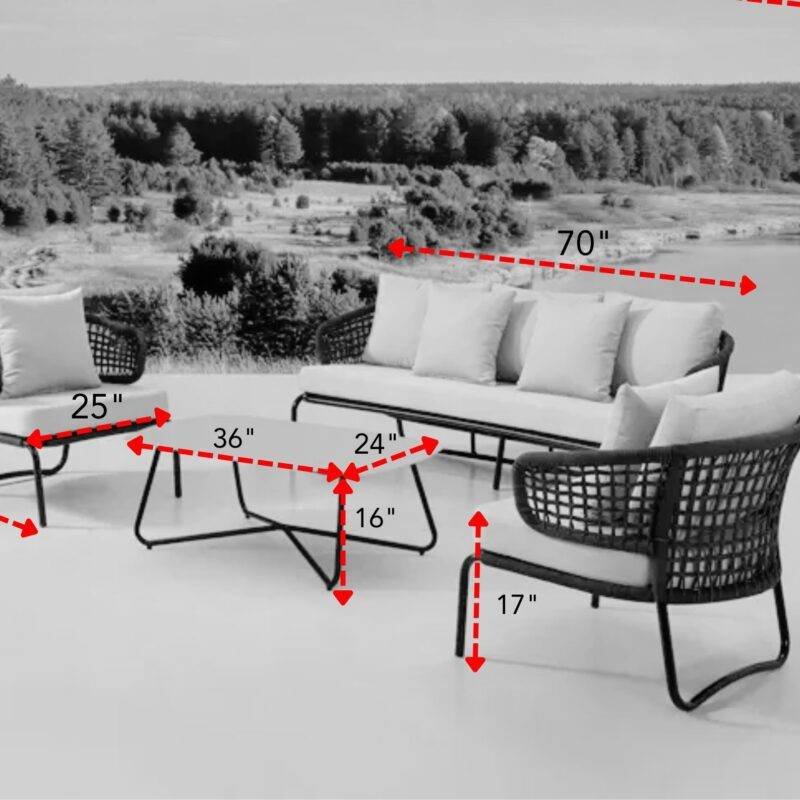 DEVOKO Outdoor Patio Furniture Set, Rope Conversation Sofa Set (Brown & Cream) - Image 2