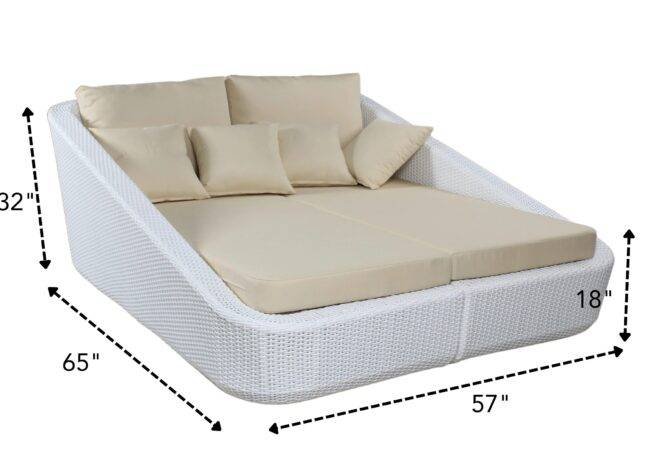 DEVOKO Patio Rattan & Wicker Daybed (Cream & White) - Image 2
