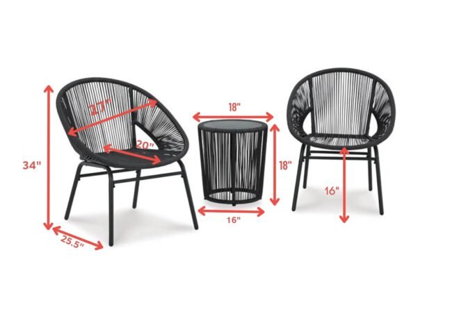 DEVOKO Patio Rope Furniture Set 3-Piece (Black) - Image 3