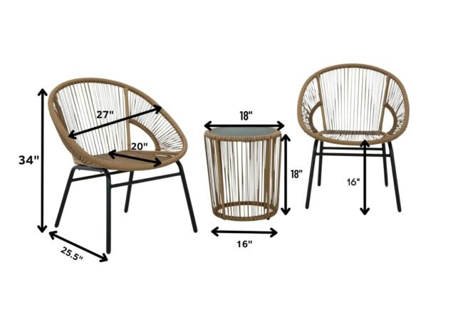 DEVOKO Indoor/Outdoor Rope Bistro Set 3-Piece (Beige) - Image 3