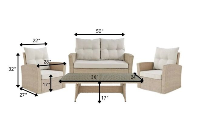 DEVOKO 4 Seater Sofa Set with Center Table and Cushion (Beige and Cream) - Image 2