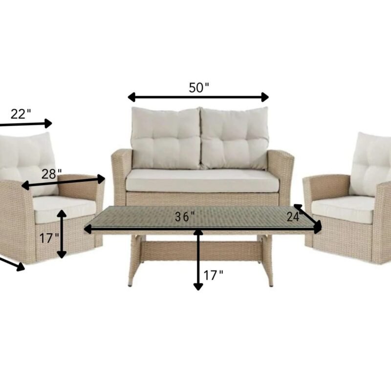DEVOKO 4 Seater Sofa Set with Center Table and Cushion (Beige and Cream) - Image 2